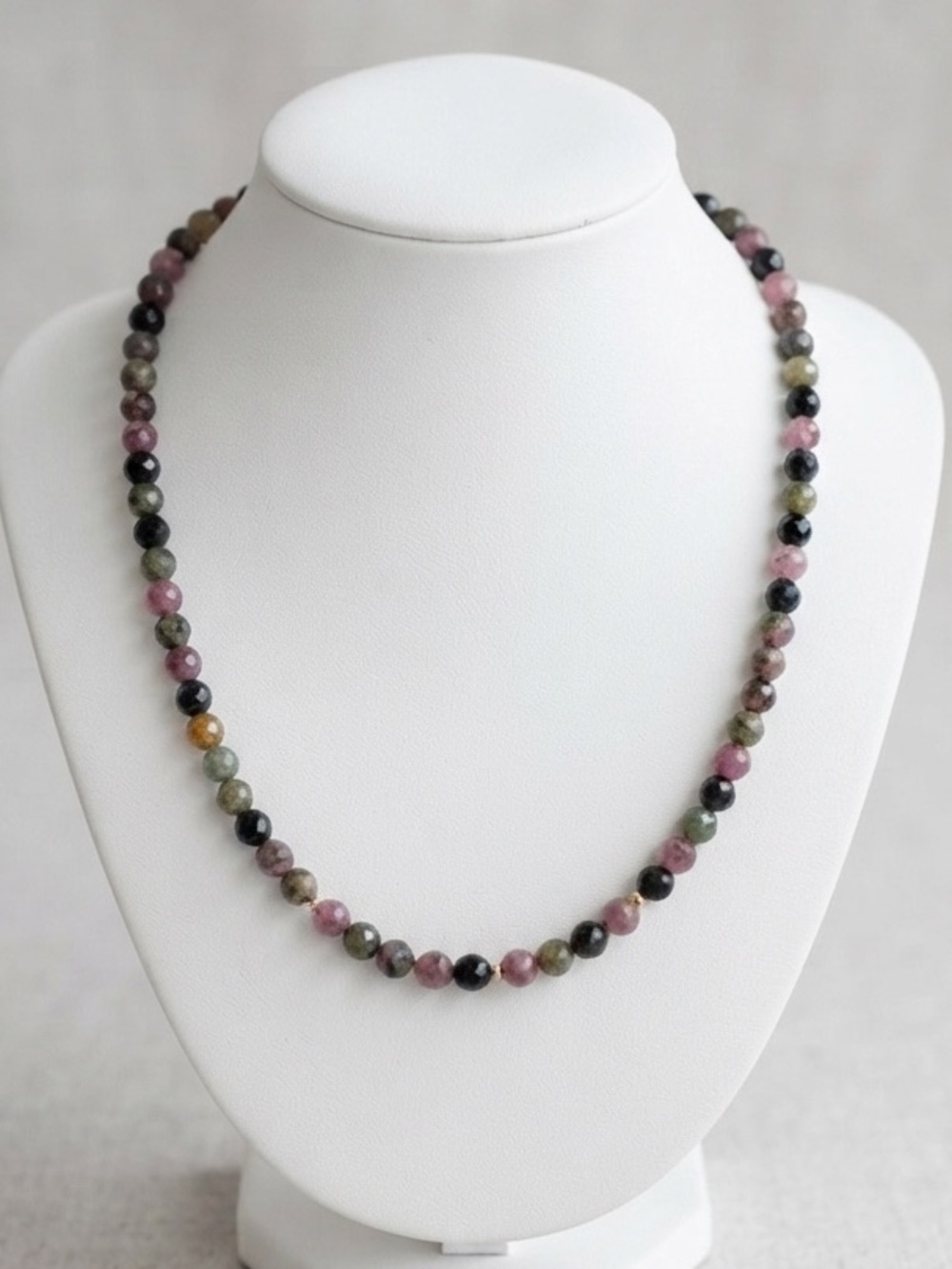 14K Gold Natural Multicolor Tourmaline Faceted Beaded Necklace New in Box